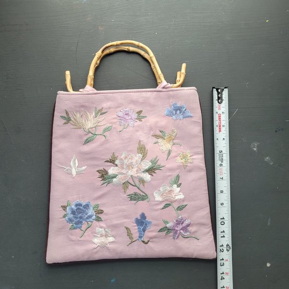 Vintage Bamboo Handled Floral Embroidered Bag - Picture 10 of 11